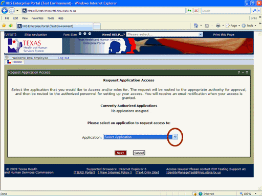 Screenshot of Request Application Access Page